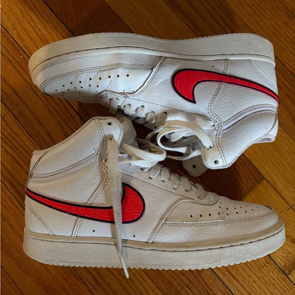 Nike Shoes - Nike White and Red High-Top Sneakers